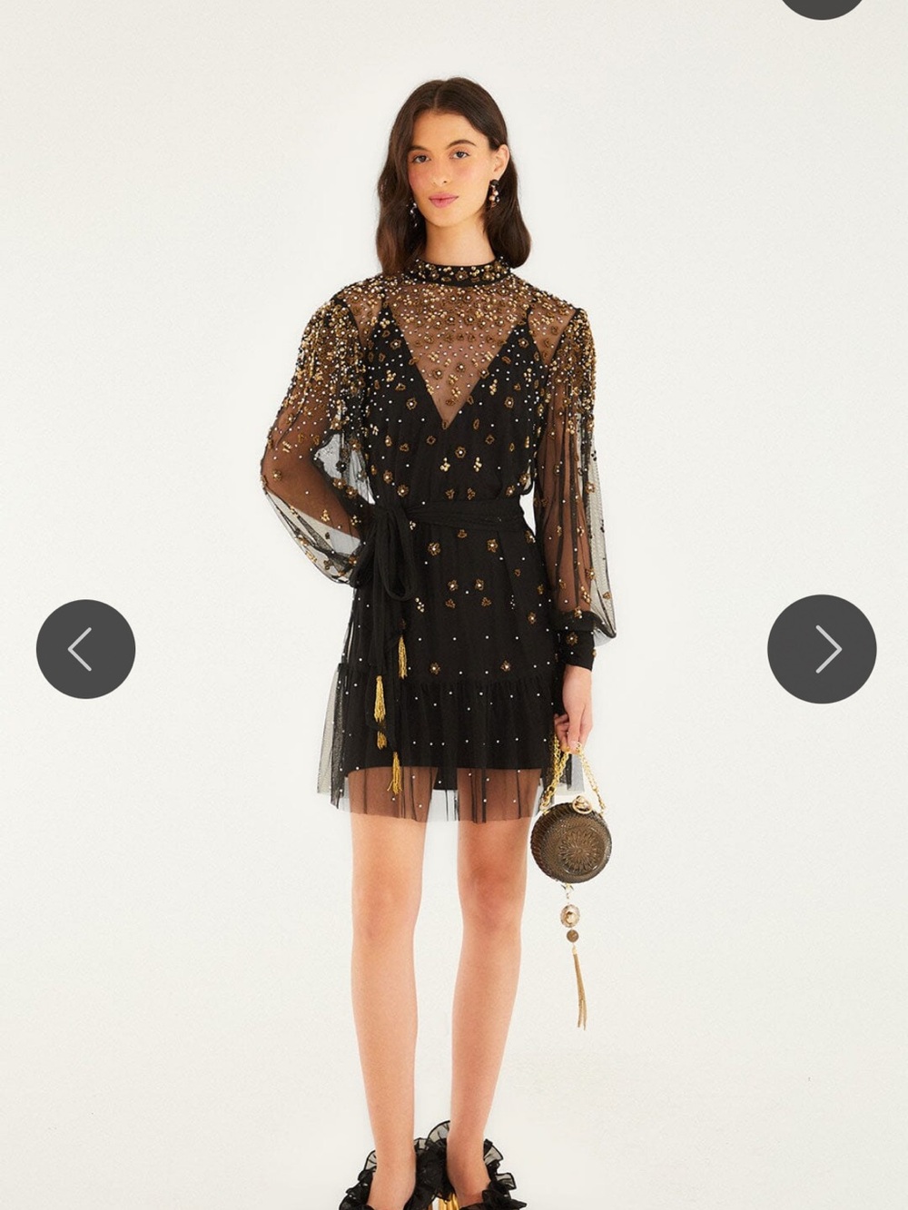 $398 New Farm Rio Embroidered Tulle Overlay Mini Dress Black Sequin Sz S - Picture 13 of 16